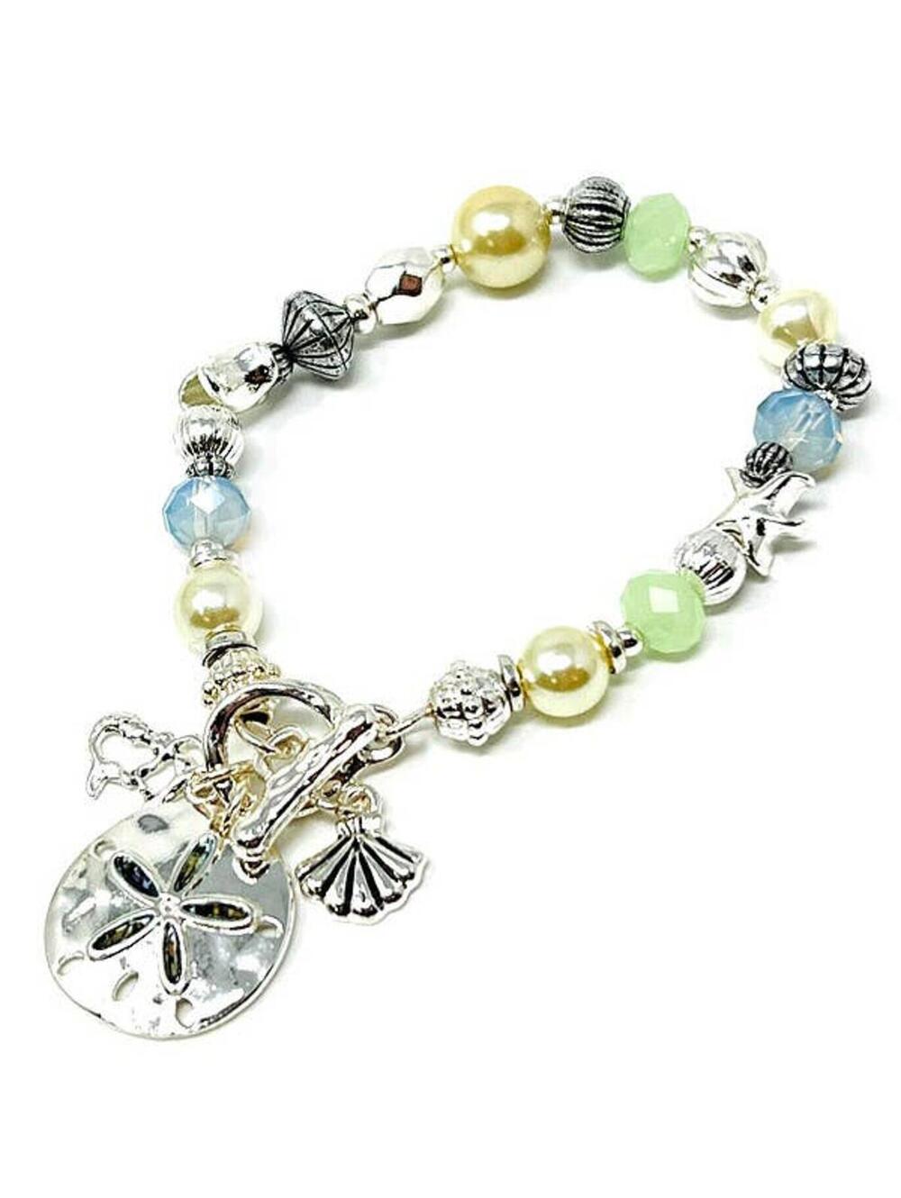 Beaded Charm Bracelet with Sand Dollar and Shell Charms